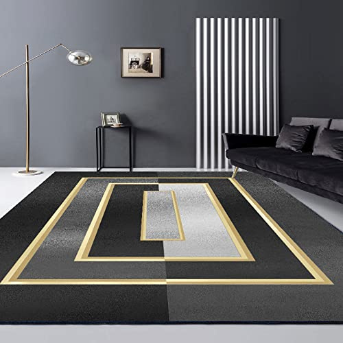 ESOUY Teppiche, 160 x 230 cm, Schwarz, Gold, Rechteck, geometrisch, Teppich für Schlafzimmer, Wohnzimmer, Esszimmer, Klassenzimmer, Besprechungszimmer, Kindergarten, Büro,