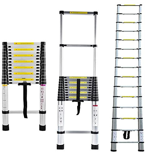 4.4M Aluminium Telescopic Ladder, Multi-function Portable Single Straight Ladder, Non-Slip Collapsible Ladder for Household - Max Load 150kg