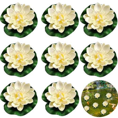 8 Nénuphars artificiels Deko,10 cm Intérieur et Extérieur Fleur de Lotus Deko,Fleurs flottantes simulées,Nénuphars pour Décoration De Bassin Mini-Étang,pour Cour/Aquarium/Scène De Ruisseau Etc