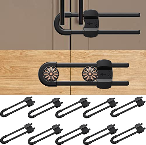 (10 Stück) Schrankschlösser mit 4 Knöpfen, U-förmige Schubladen, Sicherheits-Kindersicherung, verstellbar, für Kleiderschrank, Küche, Bad, Schublade, Kühlschrank, Schranktüren, Knöpfe und Griffe