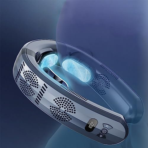 XDDPRO Neck Air Conditioner Neck Fan 6000mAh 5 Turbo 3 Cooling Plates Semiconductor Cooling Ultra-Quiet Triple-Core Cooling Intelligent Digital Display Cooling And Heating Dual-Use (blue)
