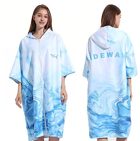 Surf Poncho Wickeltuch Schnell Trocknende Kapuzenmäntel Mikrofaser Farbverlauf Blau Stranddecke Badetuch Schwimmdecke für Erwachsene Männer Frauen