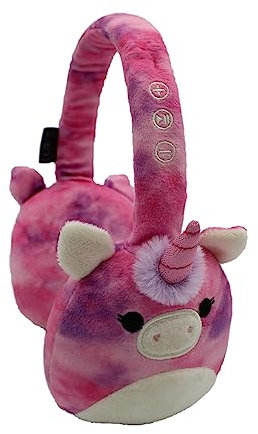 Squishmallows Lola The Unicorn Plüsch-Bluetooth-Kopfhörer mit integriertem Mikrofon zum Tätigen und Empfangen von Anrufen, 10 Meter Bluetooth-Reichweite, Lautstärkeregler, weiche Plüsch-Ohrpolster und