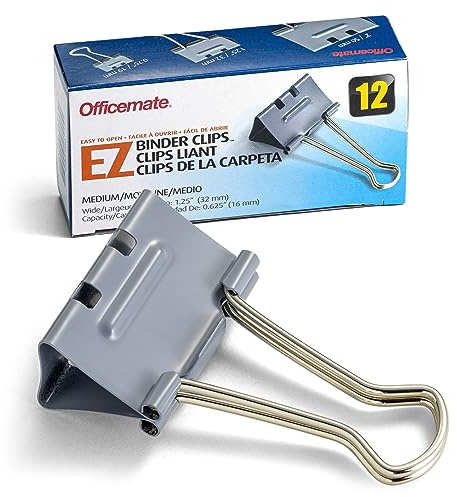Officemate EZ Binder Clips, Medium Size, 12/Box, Gray (99250)