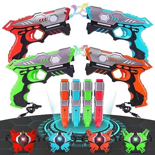 VATOS Rechargeable Laser Tag Gun - Real-time Data Synchronization Infrared Laser Tag Sets of 4 Gun 4 Vest, Lazer Tag Game for Adults, Laser Gun for Boys Girls Age 6-12 Years Old