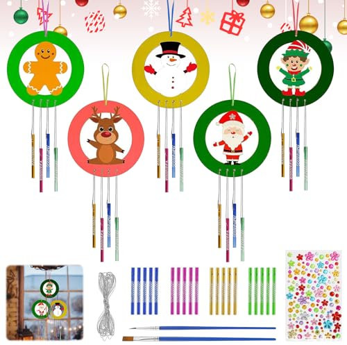 SPHERETRON Weihnachten Basteln Kinder Windspiel Bastelset Kinder 5 Stück Windspiel Weihnachten Basteln Weihnachtsbasteln Bastelset Kinder für Kinder ab 2 3 4 5 6 Jahre