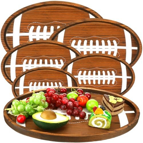 Nitial 5 Stück Fußball-Serviertabletts aus Holz, Fußball-Snack-Tabletts Fußball-Serviergeschirr, Heckklappe, Party-Servierplatte für Spiel-Party-Dekorationen, 5 Größen