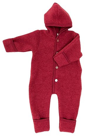Engel Overall mit Kapuze, 100% Schurwolle Fleece, Natur, Gr. 50/56-86/92, 4 Farben (Jaspis, 86-92)
