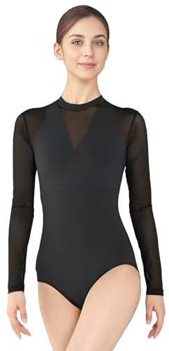s.lemon Ballett Body Damen,Erwachsene Langarm Masche Ballett Trikot D008 Schwarz 165
