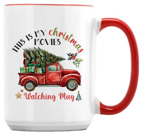 Getagift This is My Christmas Movie Watching Mug, with red Christmas Truck/Christmas Tree, 15oz Coffee Mug. (Red Inside)