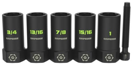 GRIPEDGE Tools | 5-PC – 1/2'' Drive Deep SAE RPT Socket Extractor Set | Sizes 3/4'' – 1'' | Removes Broken Studs, Stripped Bolts and Lug Nuts | Includes Premium EVA Foam Storage|