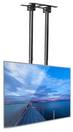 Verstellbare TV Deckenhalterung, 2 Pfosten Einzelbildschirm TV Halterung, neigbare TV Halterung für 55-120 Zoll Fernseher, Deckenmontage VESA max 900 x 600mm