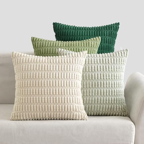 EMEMA Kordsamt Kissenbezüge 4er Set Dekorative Sofakissen Moderne Kissenhüllen 40x40 cm Dekokissen Weicher Zierkissenbezug für Wohnzimmer Sofa Schlafzimmer Grün Serie