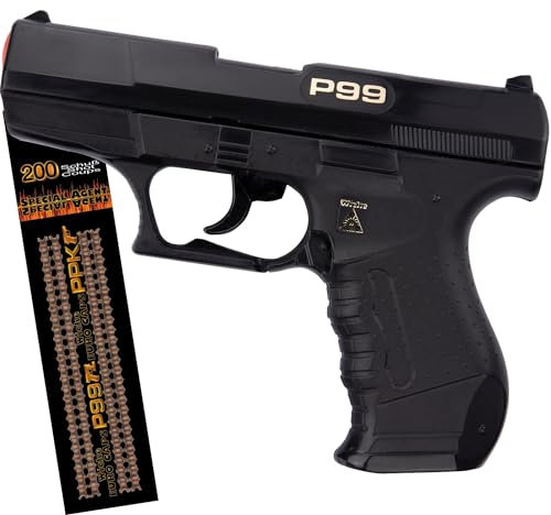 Hochwertige Pistole Revolver Gewehr inkl. 144 Schuss-Munition Polizei Cowboy für Kinder & Erwachsene Kostüm-Zubehör (Polizei Pistole P99)