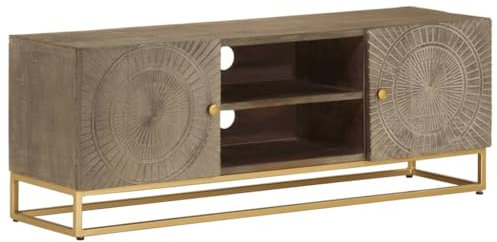 vidaXL Mobile per TV, 110 x 30 x 40 cm, legno di mango grezzo massiccio e ferro, mobile TV, mobile da parete per TV, mobile da parete