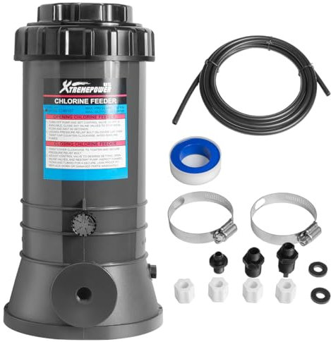 XtremepowerUS Alimentador automático de clorador para piscinas sobre el suelo y piscinas en el suelo fuera de línea, dispensador con capacidad para 9 libras, incluye kit de instalación