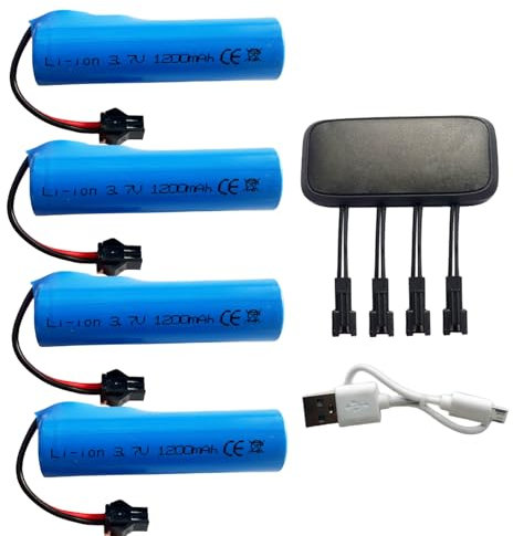 3.7V 1200mAh Akku SM-2P Stecker mit USB-Ladekabel für RC Autos, RC Trucks, Bazooka Rakete Seifenblasenpistole Batterie Bubble Gun Akku (4 Stück)