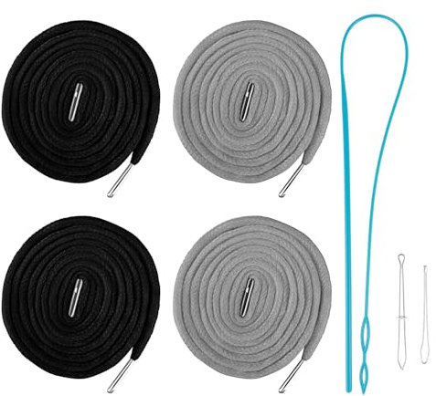 Lot de 4 cordons de serrage de rechange pour pantalons, cordon rond en coton de 127 cm pour sweats à capuche, pantalons de jogging, pantalons de sport (noir/gris)