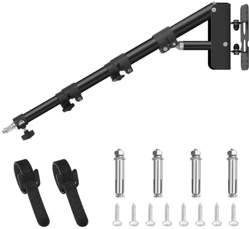 MSKIRA Ring Light Wall Mount with Triangle Base, 43.3inch/110cm Length Adjustable Support 180° Flexible Rotation, Wall Mount Boom Arm Up to 3.6ft for Photography Strobe Flash, Softbox, Salon