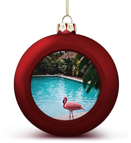 Lot de 2 boules de Noël à suspendre avec flamant rose et piscine