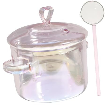 CRILSTYLEO 1 Juego cacerola de vidrio ollas con tapa olla de sopa olla de pasta cacerola con tapa arco de sopa olla cocina olla de vidrio cacerola de cristal con tapa olla grande rosa