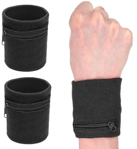 XPEX 2 Pezzi Polsini tennis con Tasca Cerniera in Cotone,Polsini palestra,Polsino tennis Pratici Braccialetti Assorbenti il Sudore per Corsa, Fitness, Calcio, Basket e Tennis