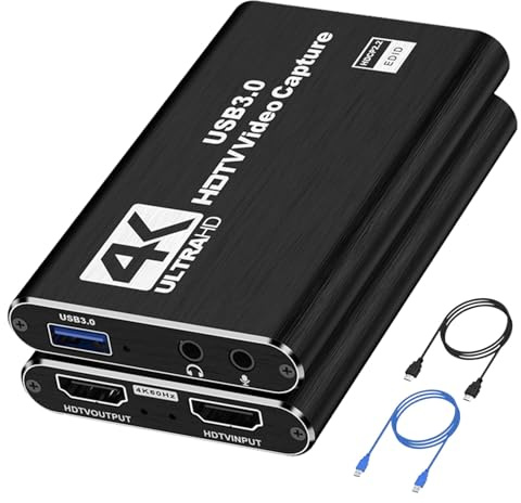 CLLGrocery 4K HDMI Capture Card for Streaming, USB 3.0 Video Capture Device, Full HD 1080P 60FPS Game Audio Video Capture Card for Game Recording, Live Streaming, Broadcasting, Online Meeting