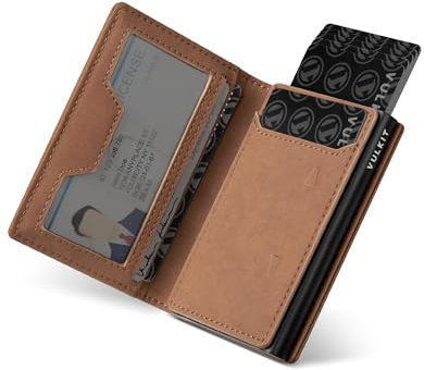 VULKIT Porte Carte Bancaire Homme avec Poche à Monnaie, Portefeuille Minimaliste Pliable Cuir pour Max.10 Cartes, Boîte Cadeau