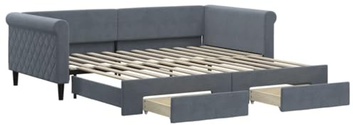 vidaXL Tagesbett Ausziehbar mit Schubladen Dunkelgrau 100x200 cm Samt