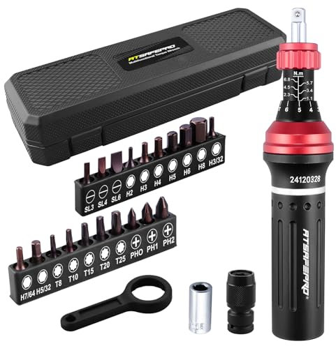 ATsafepro 25Pcs Tournevis Dynamométriques (10-60 lb-po / 1,1-6,8 Nm), Cle dynamometrique Kit 1/4, Fente, Hexagonale, Torx et Philips, pour l'électronique, le vélo et le bricolage