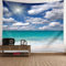 Tapestrie Weiß Blau Grün, Polyester Wandteppich Natur Sonne, Wolken, Meerstrand Tapisserie für Wohnzimmer Schlafzimmer Wanddeko Wandteppich 150x130CM