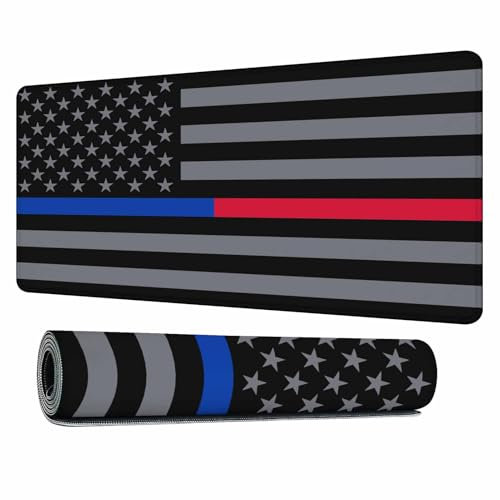 Y YIHANGBEST Thin Blue Red Line Flag Mouse Pad American Flag with Blue Stripe Keyboard Mat Large Gaming Mousepad for Desk,Office,Bed 35.4X15.7