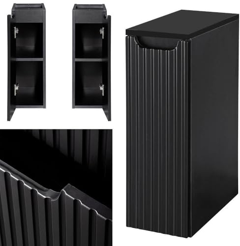 [en.casa] Badezimmerschrank Skelbolu Badschrank mit Einer Tür gerillt 20 x 60 x 40 cm Unterschrank mit Abdeckplatte Badkommode Midischrank schmal Schwarz
