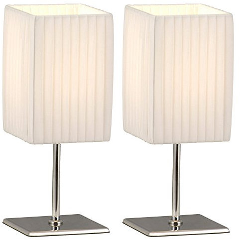 GLOBO LIGHTING 2er Set Tischleuchten schaltbar Nachttischleuchten Textilschirm weiß, 1x E14 max. 40 Watt, LxBxH 10x10x26cm, Wohnzimmer Schlafzimmer