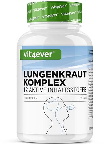 Lungenkraut - 180 Kapseln - Hochdosierter Lungenkraut (Lungwort) Atem Lungen Komplex mit Eukalyptus, NAC, Pfefferminze, Thymian, Salbei, Ingwer Extrakt - Vegan