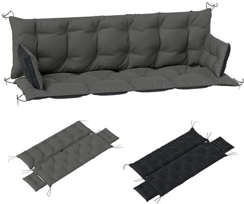 Outsunny 3 Sitzer Bankauflage 180x110x8 cm Bankkissen mit Bändern, Sitzkissen, Outdoor/Indoor Stuhlkissen, Sitzauflage, Sitzpolster, Bankpolster für Gartenmöbel, Hollywoodschaukel, Dunkelgrau+Schwarz