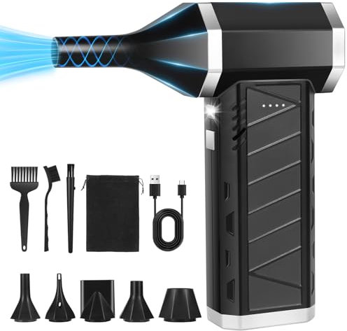 Electric Air Druckluft Staubgebläse,3-Gang Elektrische Staubgebläse Druckluftspray,Compressed Air Duster Turbo Mini-Gebläse mit Akku und 5 Düsen,Staubgebläse für PC, Tastatur, Outdoor, Haus und Auto