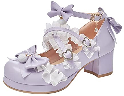 Zapatos de niños para niñas: zapatos de princesa zapatos Mary Jane con tacón Kawaii Lolita Zapatos de tacón alto para cosplay fiesta festiva plataforma zapatos de noche zapatos de baile con lazo