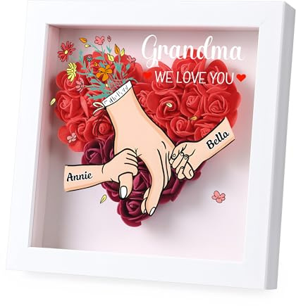 ALBERTBAND Cadeau de Fête des Mères Personnalisé Boîte à Fleurs avec Prénoms Photo Rose Eternelle Cadeau pour Maman Mamie (Nom-Rouge)