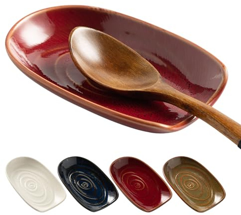 QNMUSUNC Ceramic Spoon Rest for Stove Top, Spoon Holder for Kitchen Counter | Works as a coffee spoon rest and utensil rest for ladles, spatulas and stirrers, fitting daily use and housewarming gifts.