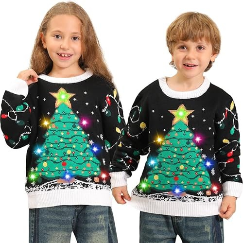 Kouric Ugly Christmas Sweater Herren Damen, hässliche Weihnachtspullover LED, Pullover Weihnachten Pärchen lustig mit Licht, Weihnachtspullover Familie Set, Weihnachtspulli für Familien/Frauen/Männer