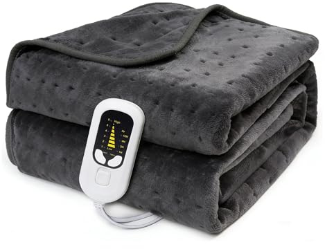 Alltoneed Electric Blanket Double 150x200cm, Large Heated Blanket with 6 Heat Settings & Auto Shut-Off, Soft Flannel Fast Heating Electric blanket, Machine Washable