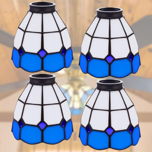 Baquler 4 Pcs Lip Stained Glass Lamp Shade, Tulip Shades Ceiling Fan Light Cover, Ceiling Fan Globes Replacement, Colored Light Fixture Replacement Lamp Shade(Blue)
