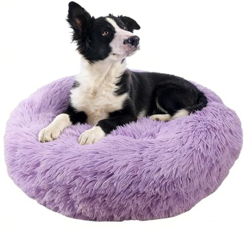 jiuzcare Hundebett Katzenbett rund flauschig, Hundebett waschbar, Hundekörbchen, Katzenbett flauschig, waschbares Hundekissen, Hundekissen rund für Hunde und Katzen (60 cm, [Lila])