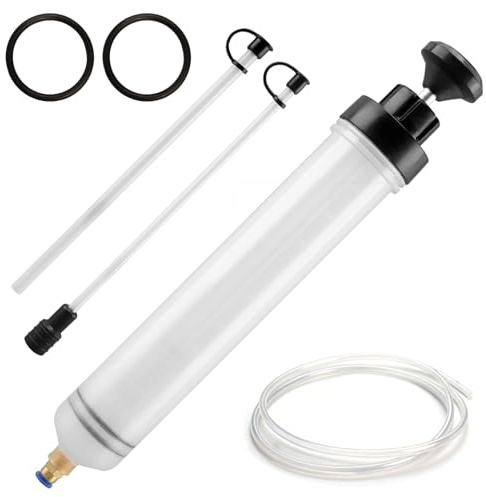 Ölabsaugpumpe 500ml mit Skala, Ölpumpe Spritze mit 2 Schlauch & 1m Langer Schlauch, Ölspritze Handpumpe, Umfüllpumpe für Benzin, Diesel, Bremsflüssigkeit, Getriebeöl, Hydrauliköl, Motoröl, Getriebeöl