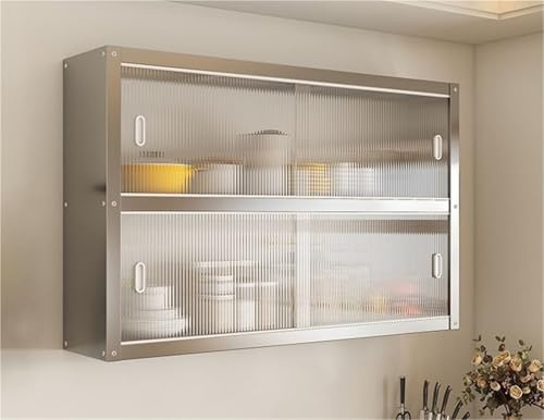ZASEZOD Wandhängeschrank Edelstahl Hängeschrank mit Schiebetüren, Oberschrank Küchenschrank, Mehrzweckschrank, praktische Wandhängeschrank für Küche, Bad oder Büro(70x30x70CM)