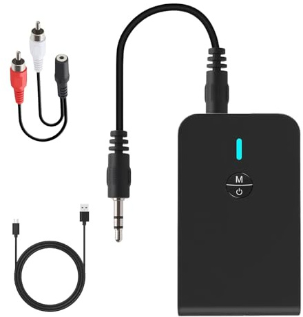 Upgraded Bluetooth 5.4 Transmitter Receiver 2 in 1 Wireless Audio Adapter with 3.5mm RCA Jack for TV Home Audio Stereo Car Dual Link for 2 Devices Long Battery Life ON Off Slider Easy Control