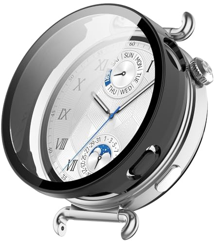 Techsuit für Huawei Watch GT 6 41mm Hülle und Displayschutz mit Gehärtetem Glas, HD Klarheit, Volle Abdeckung, Kratzschutz, Schlankes Design, Defense360 Pro, Matt Schwarz