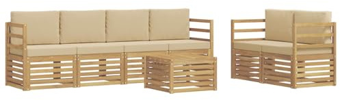 vidaXL Outdoor-Sofagarnitur mit Kissen 7 pcs Weiß und Beige Polyester, Garten, modernes, haltbares Outdoor-Sofa, Lounge-Möbel, Terrassensitzgruppe, bequem und stylish