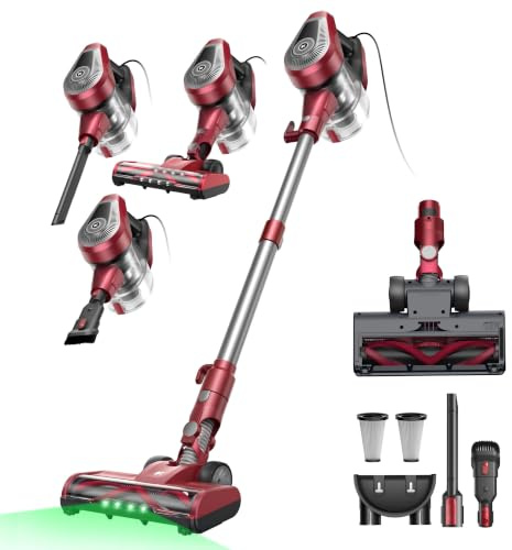 Vexilar Corded Vacuum Cleaner 60KPa/600W,Self-Standing,1.5L Large Dustbin | 6-in-1 Corded Stick Vacuum Cleaner with 6-Stage Filtration,LED Headlights,Deep Clean Brushroll,Ultra-Powerful for Pet Homes